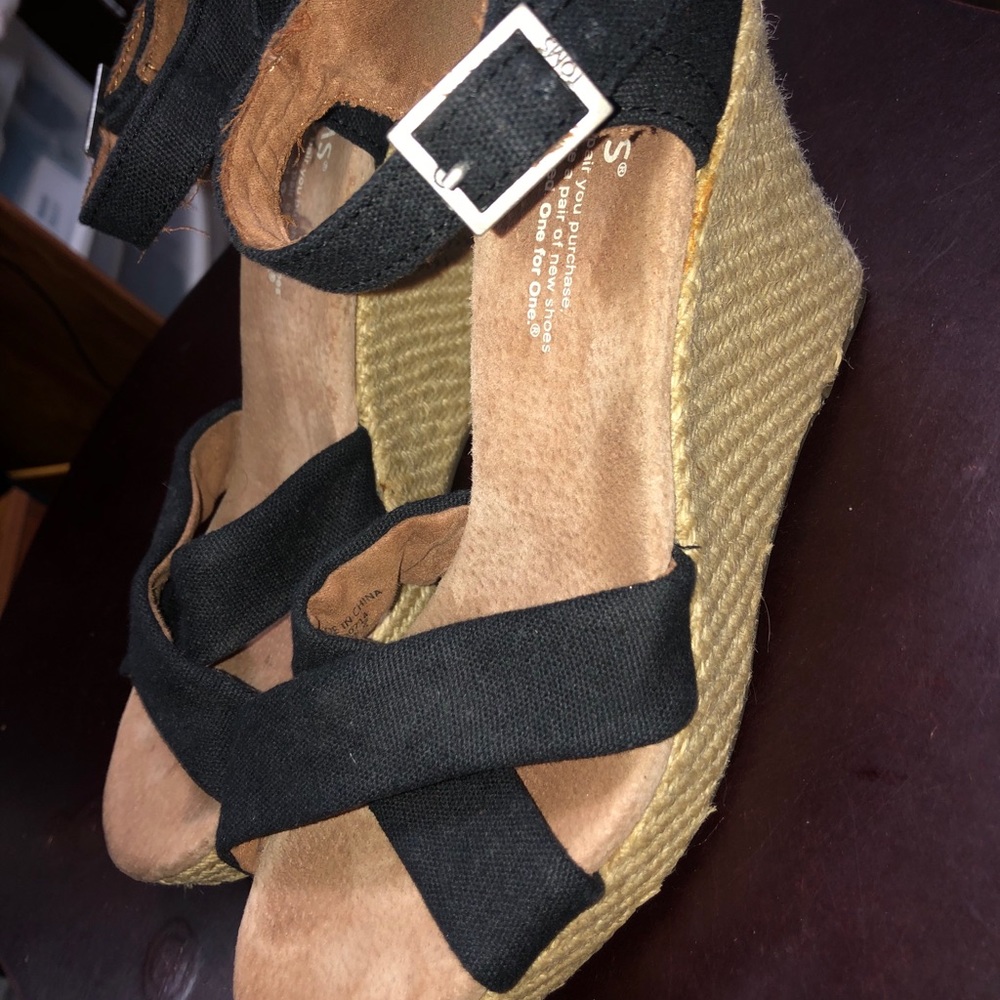TOMs Black Sandal Wedges